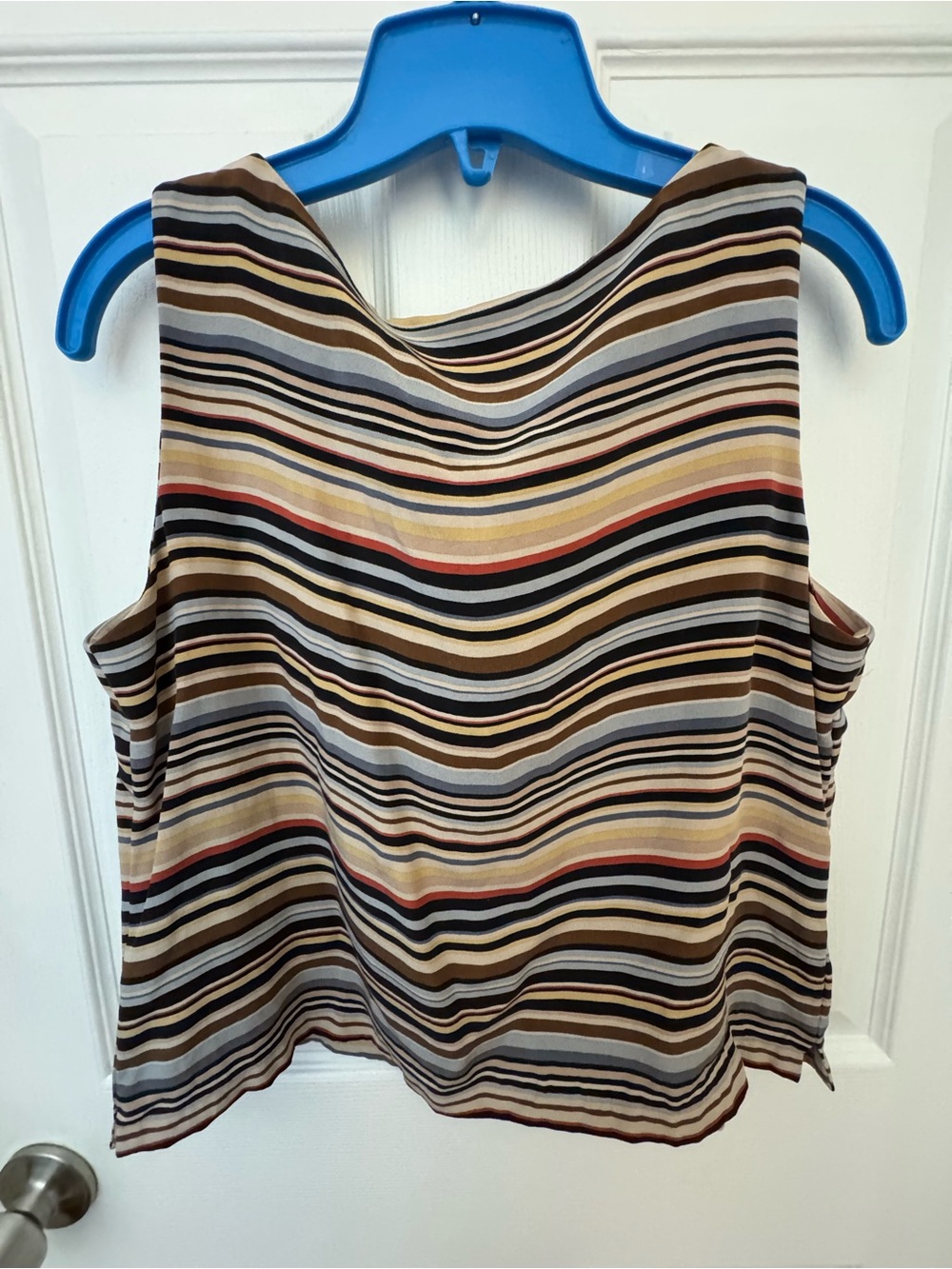Vintage Jones New York Multi-Color Horizontal Stripe 100% Silk Shell Blouse Sz12 - Picture 5 of 10